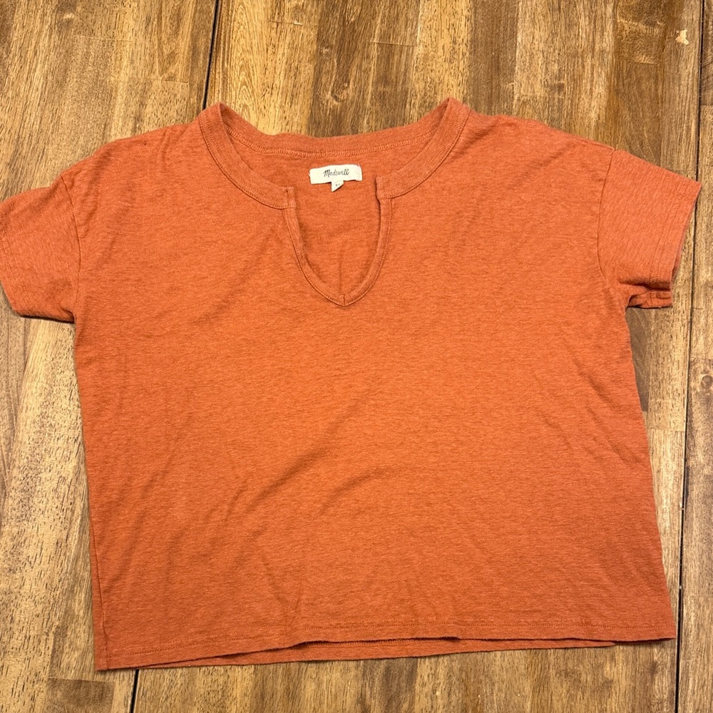 Madewell Rust Orange Short Sleeve Notch Neck Tee